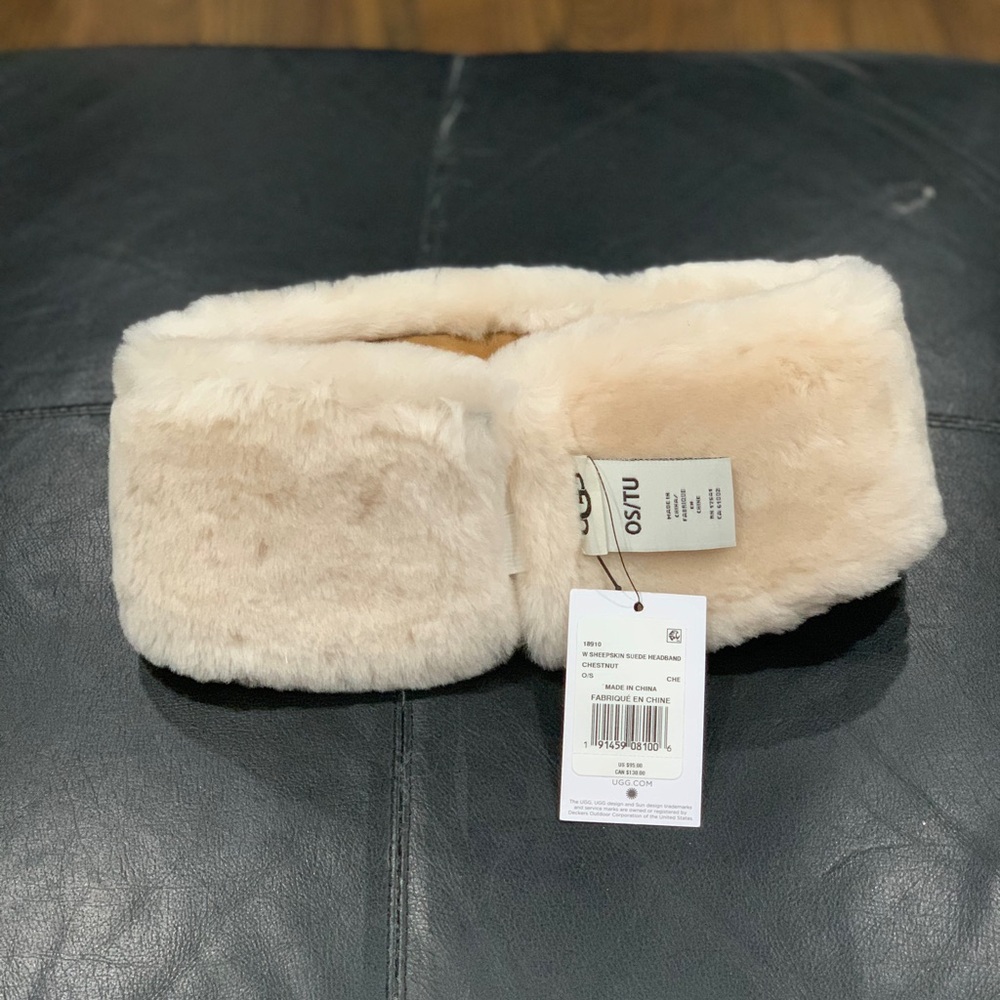 New Ugg Women’s Sheepskin Suede Headband Chestnut One Size - Picture 4 of 8